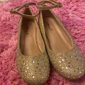 Little girl gold wedges ankle strap shoes